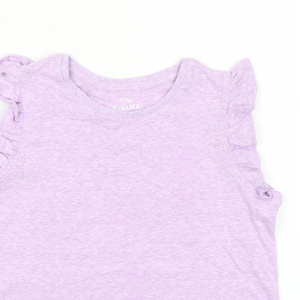 Marks and Spencer Girls Purple Polyester Basic Tank Size 5-6 Years Crew Neck - Ruffle