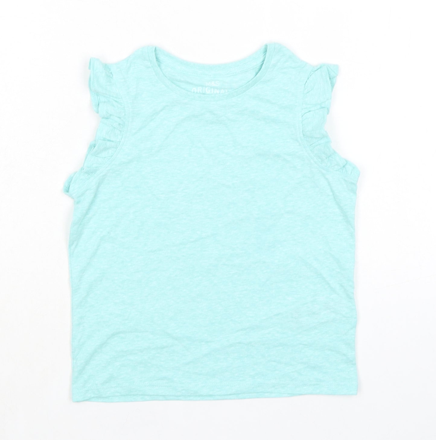 Marks and Spencer Girls Blue Polyester Basic Tank Size 4-5 Years Crew Neck - Ruffle