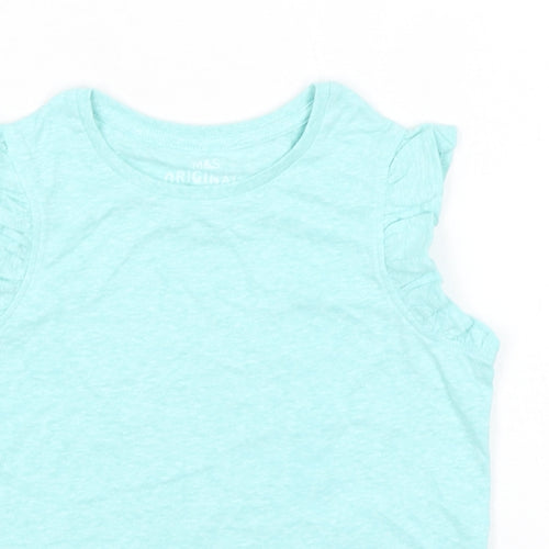 Marks and Spencer Girls Blue Polyester Basic Tank Size 4-5 Years Crew Neck - Ruffle