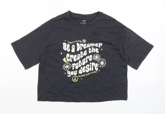 Marks and Spencer Girls Grey Cotton Basic T-Shirt Size 8-9 Years Crew Neck - Be a Dreamer