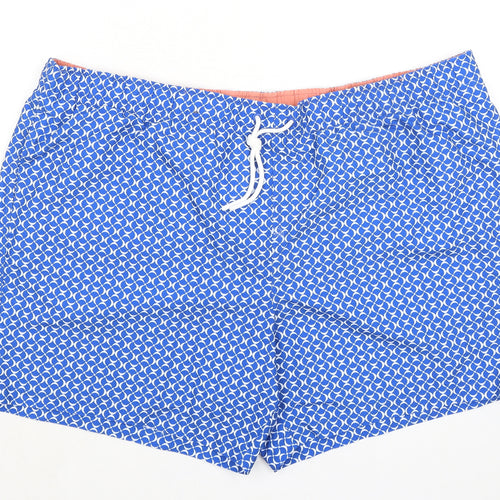 Marks and Spencer Mens Blue Geometric Polyester Bermuda Shorts Size 3XL Regular Drawstring - Swim Shorts Inside Leg 5.5in