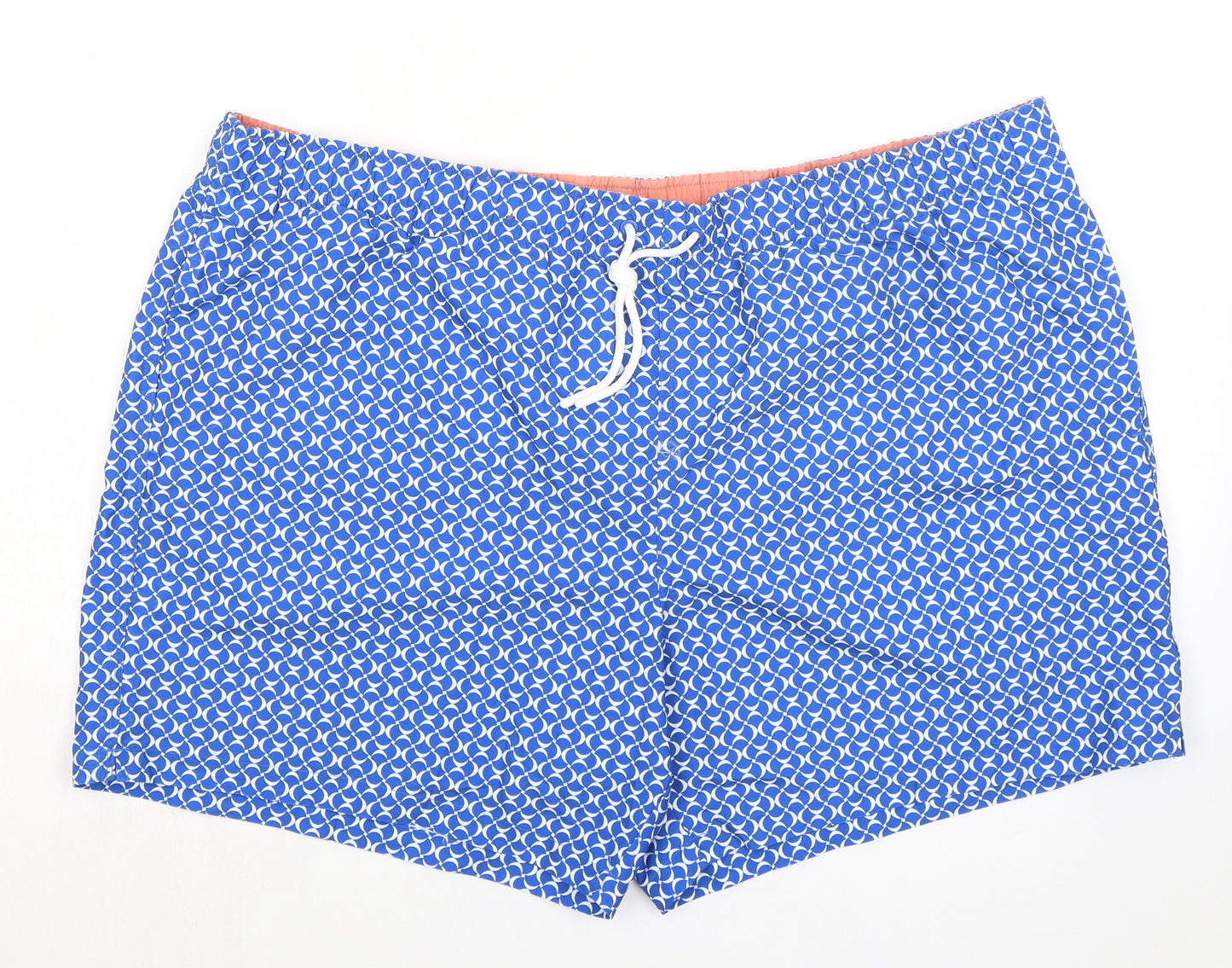 Marks and Spencer Mens Blue Geometric Polyester Bermuda Shorts Size 3XL Regular Drawstring - Swim Shorts Inside Leg 5.5in