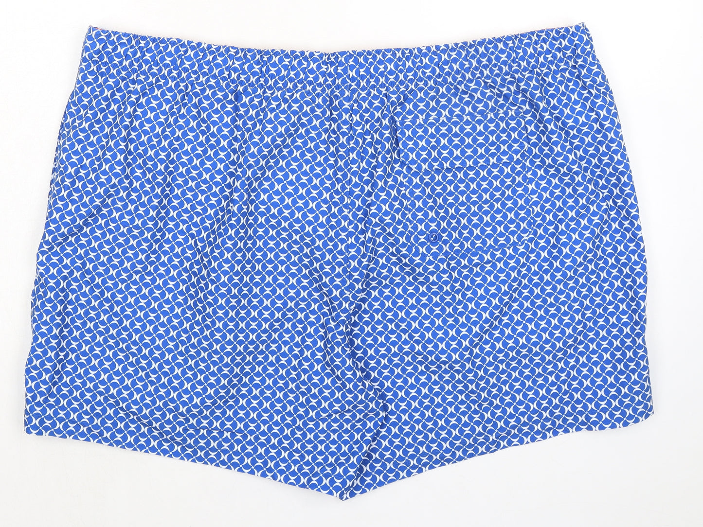 Marks and Spencer Mens Blue Geometric Polyester Bermuda Shorts Size 3XL Regular Drawstring - Swim Shorts Inside Leg 5.5in