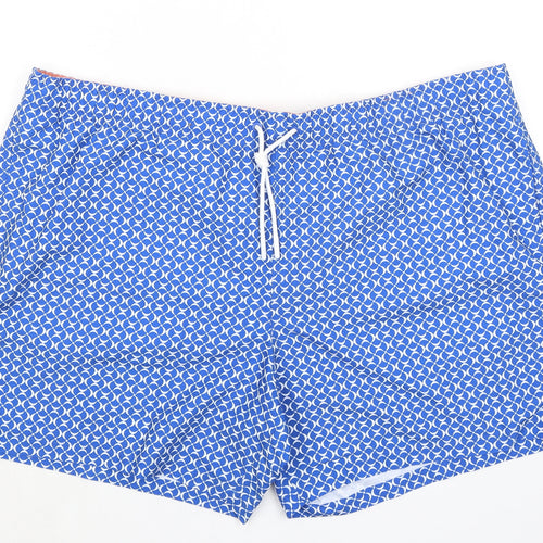 Marks and Spencer Mens Blue Geometric Polyester Bermuda Shorts Size 3XL L6 in Regular Drawstring - Swim Shorts