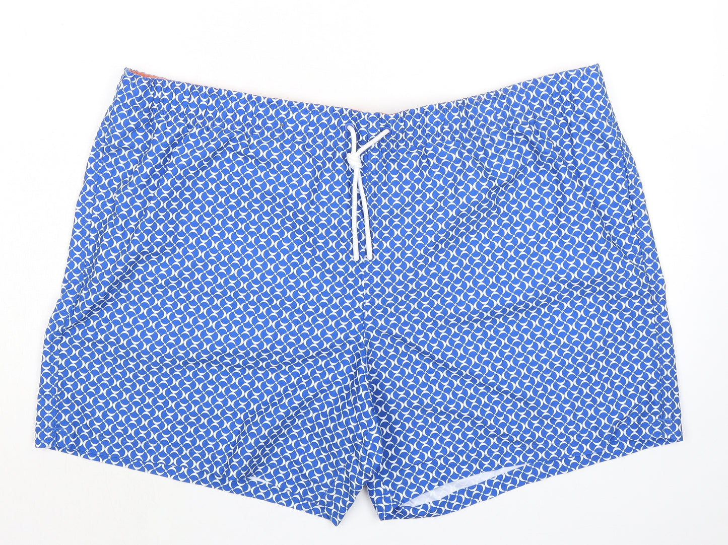 Marks and Spencer Mens Blue Geometric Polyester Bermuda Shorts Size 3XL L6 in Regular Drawstring - Swim Shorts