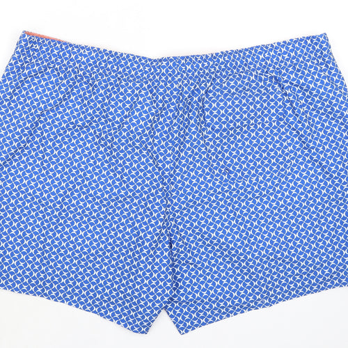 Marks and Spencer Mens Blue Geometric Polyester Bermuda Shorts Size 3XL L6 in Regular Drawstring - Swim Shorts