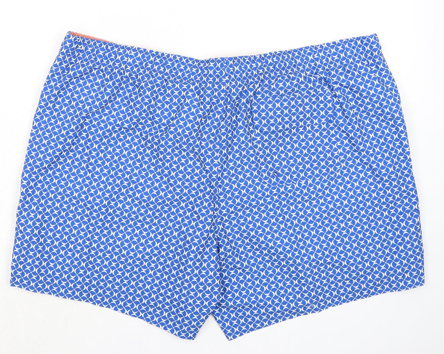 Marks and Spencer Mens Blue Geometric Polyester Bermuda Shorts Size 3XL L6 in Regular Drawstring - Swim Shorts