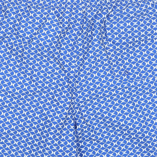 Marks and Spencer Mens Blue Geometric Polyester Bermuda Shorts Size 3XL L6 in Regular Drawstring - Swim Shorts