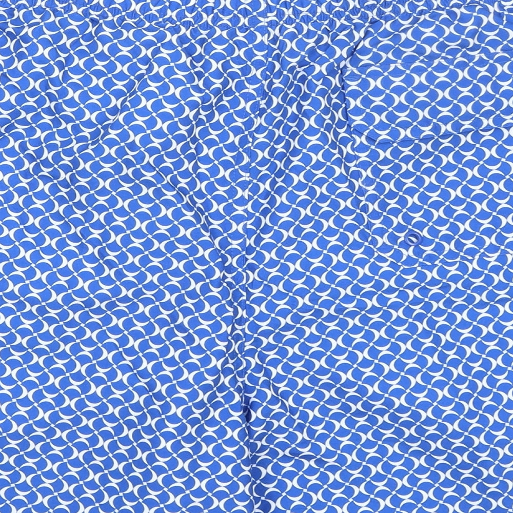 Marks and Spencer Mens Blue Geometric Polyester Bermuda Shorts Size 3XL L6 in Regular Drawstring - Swim Shorts