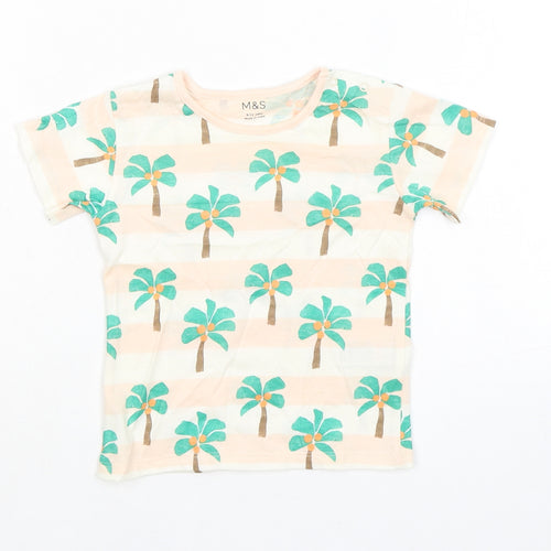 Marks and Spencer Baby Orange Striped Cotton Basic T-Shirt Size 9-12 Months Round Neck Snap - Palm Trees