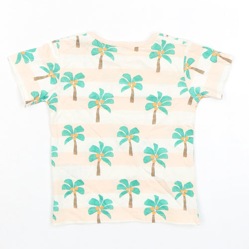 Marks and Spencer Baby Orange Striped Cotton Basic T-Shirt Size 9-12 Months Round Neck Snap - Palm Trees
