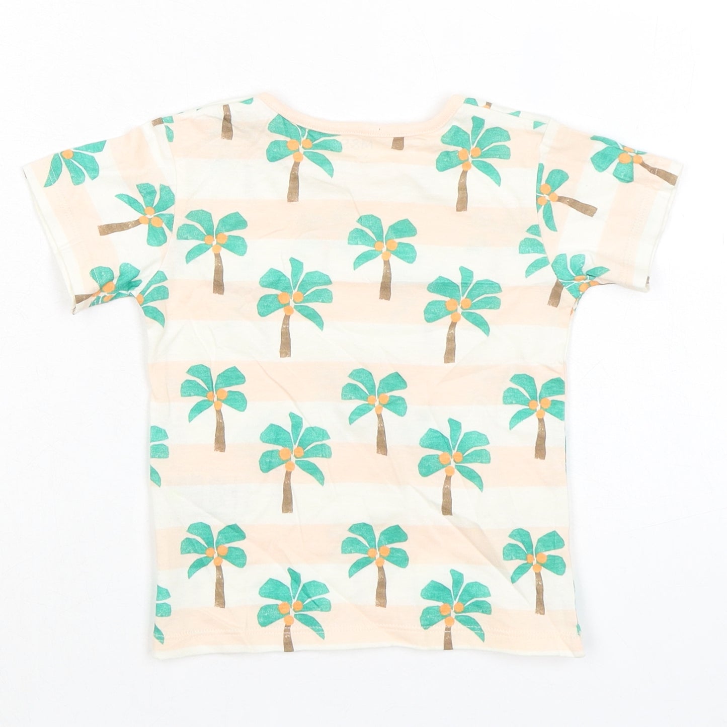Marks and Spencer Baby Orange Striped Cotton Basic T-Shirt Size 9-12 Months Round Neck Snap - Palm Trees