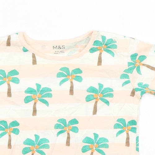 Marks and Spencer Baby Orange Striped Cotton Basic T-Shirt Size 9-12 Months Round Neck Snap - Palm Trees