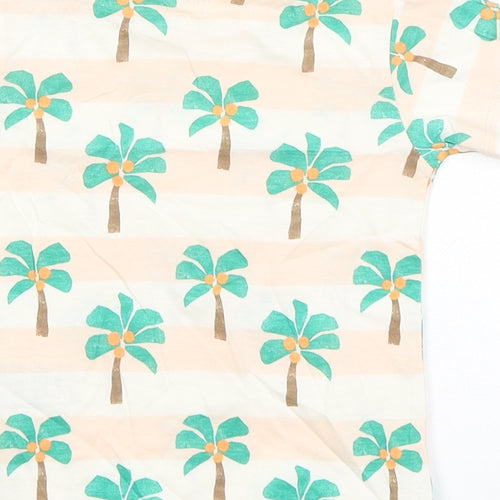 Marks and Spencer Baby Orange Striped Cotton Basic T-Shirt Size 9-12 Months Round Neck Snap - Palm Trees