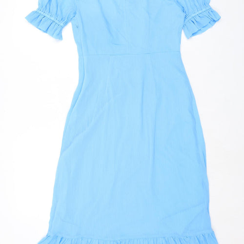 Finery Womens Blue Polyester A-Line Size 10 Mock Neck Zip