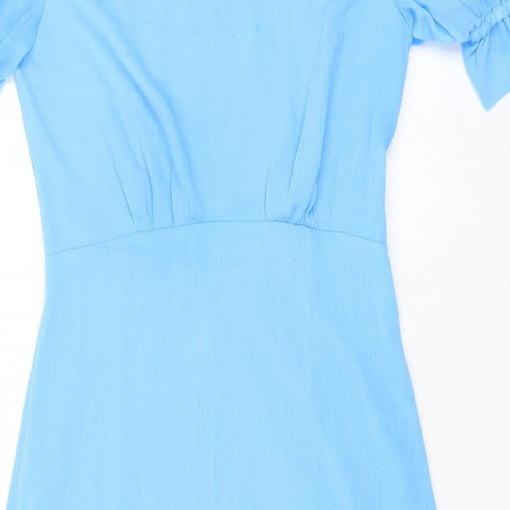 Finery Womens Blue Polyester A-Line Size 10 Mock Neck Zip