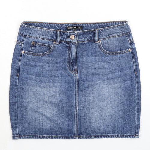 NEXT Womens Blue Cotton A-Line Skirt Size 10 Zip