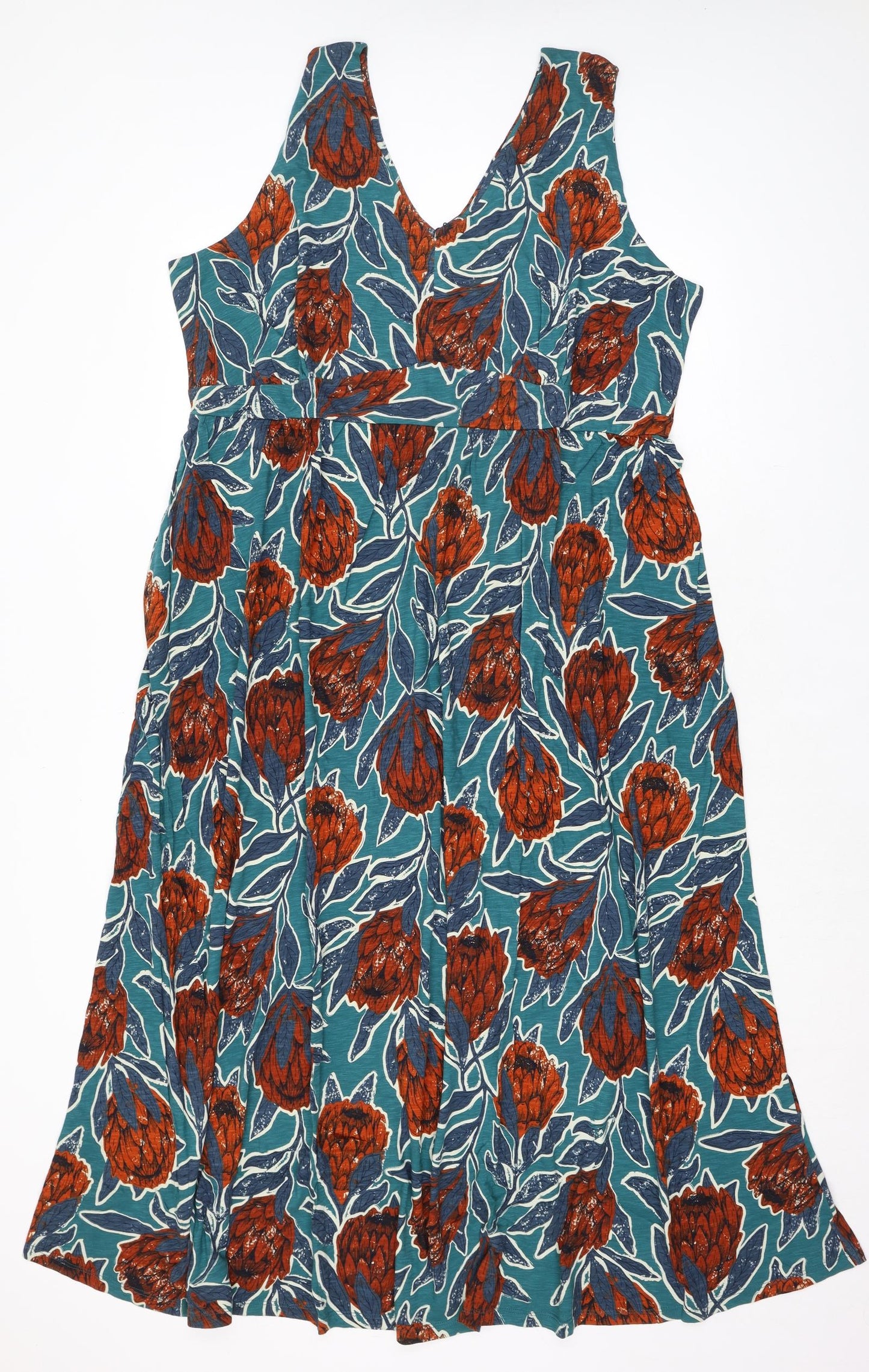 Seasalt Womens Green 100% Cotton A-Line Size 22 V-Neck