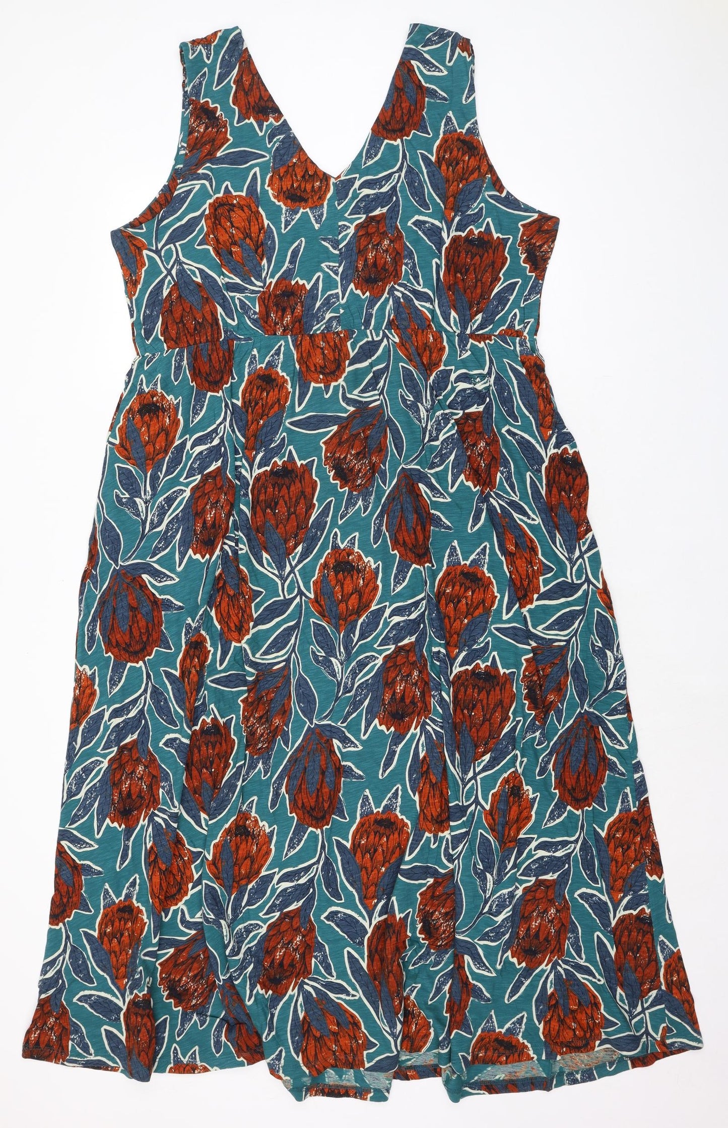Seasalt Womens Green 100% Cotton A-Line Size 22 V-Neck