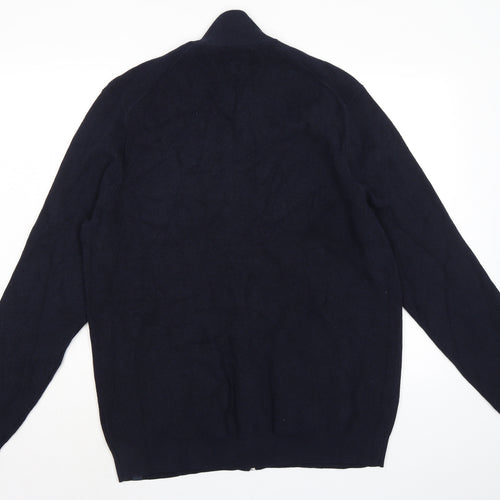 Marks and Spencer Mens Blue Mock Neck Polyester Full Zip Jumper Size 2XL Long Sleeve - Ribbed