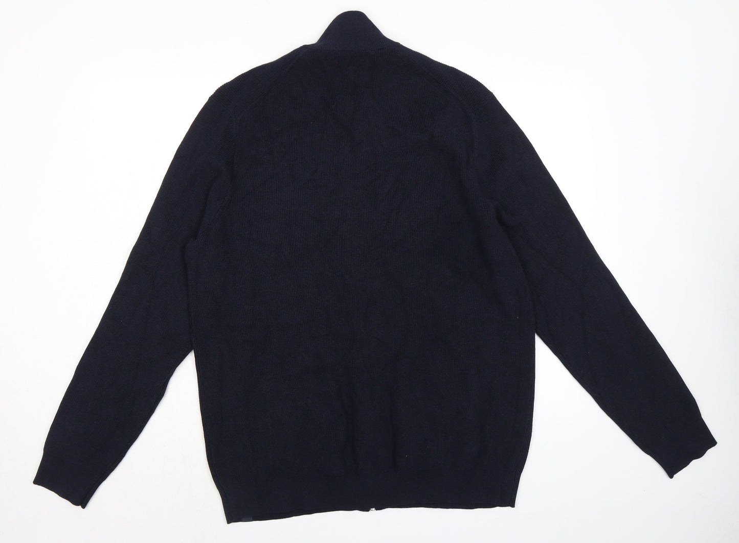 Marks and Spencer Mens Blue Mock Neck Polyester Full Zip Jumper Size 2XL Long Sleeve - Ribbed