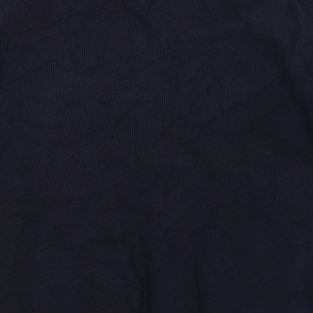 Marks and Spencer Mens Blue Mock Neck Polyester Full Zip Jumper Size 2XL Long Sleeve - Ribbed