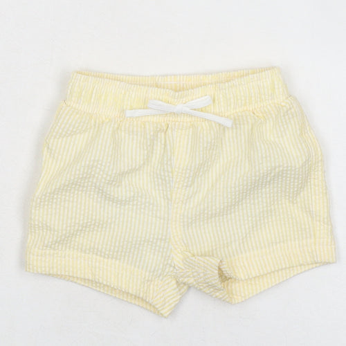 Marks and Spencer Baby Yellow Striped Cotton Cropped Trousers Size 0-3 Months Drawstring