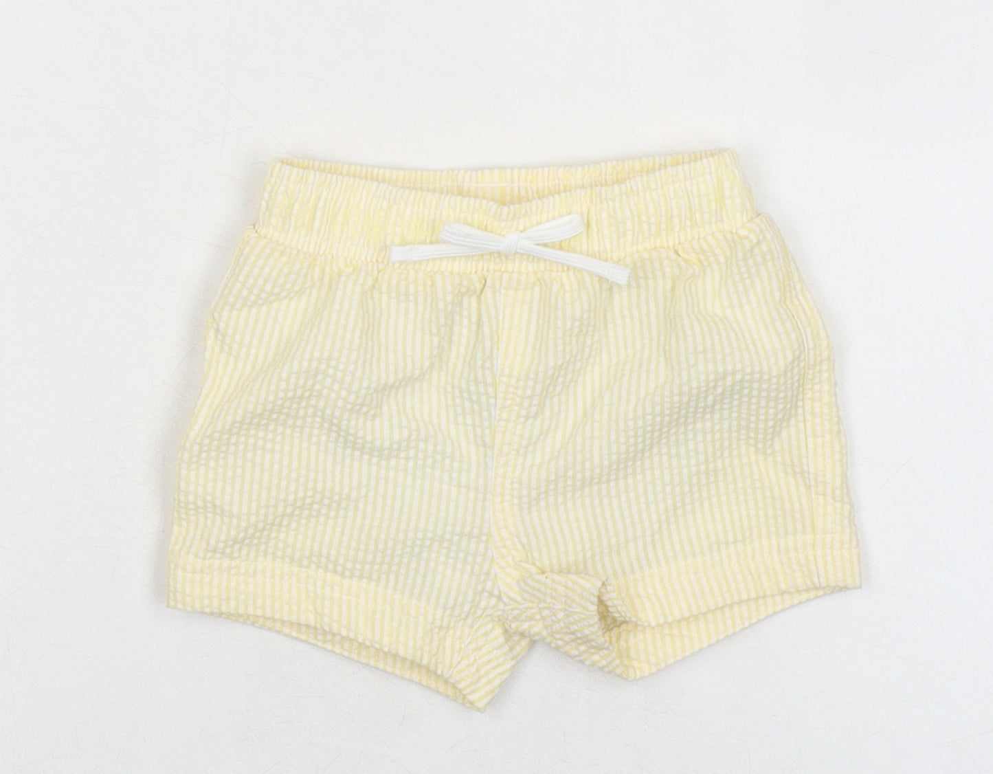 Marks and Spencer Baby Yellow Striped Cotton Cropped Trousers Size 0-3 Months Drawstring