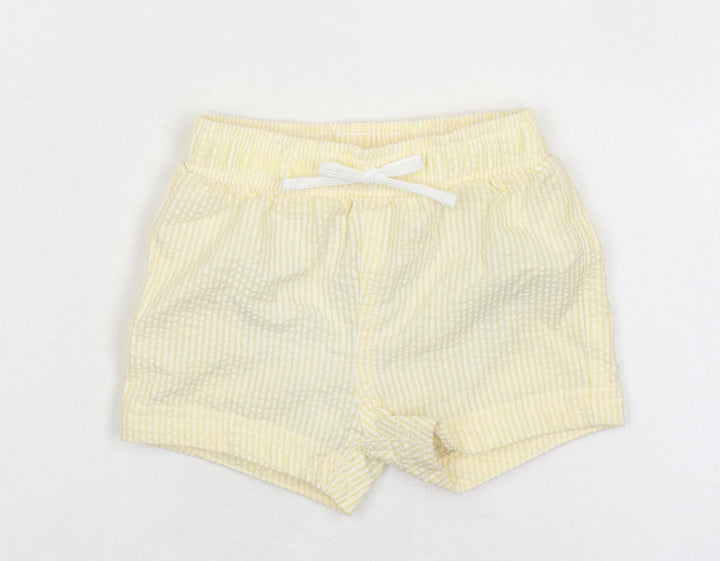 Marks and Spencer Baby Yellow Striped Cotton Cropped Trousers Size 0-3 Months Drawstring
