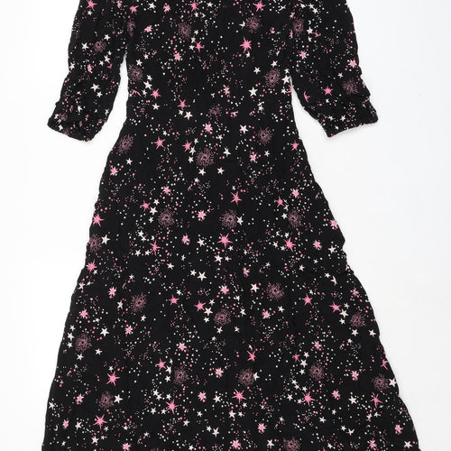 Marks and Spencer Womens Black Geometric Viscose A-Line Size 6 Round Neck Zip - Fireworks