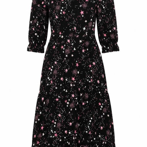 Marks and Spencer Womens Black Geometric Viscose A-Line Size 6 Round Neck Zip - Fireworks