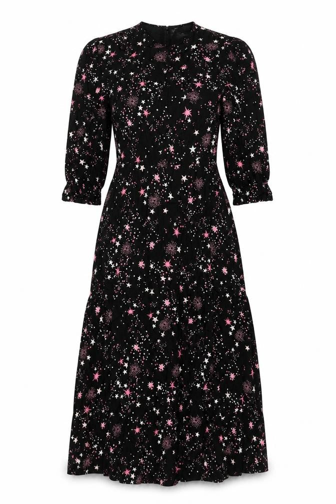 Marks and Spencer Womens Black Geometric Viscose A-Line Size 6 Round Neck Zip - Fireworks