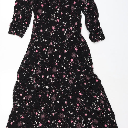 Marks and Spencer Womens Black Geometric Viscose A-Line Size 6 Round Neck Zip - Fireworks