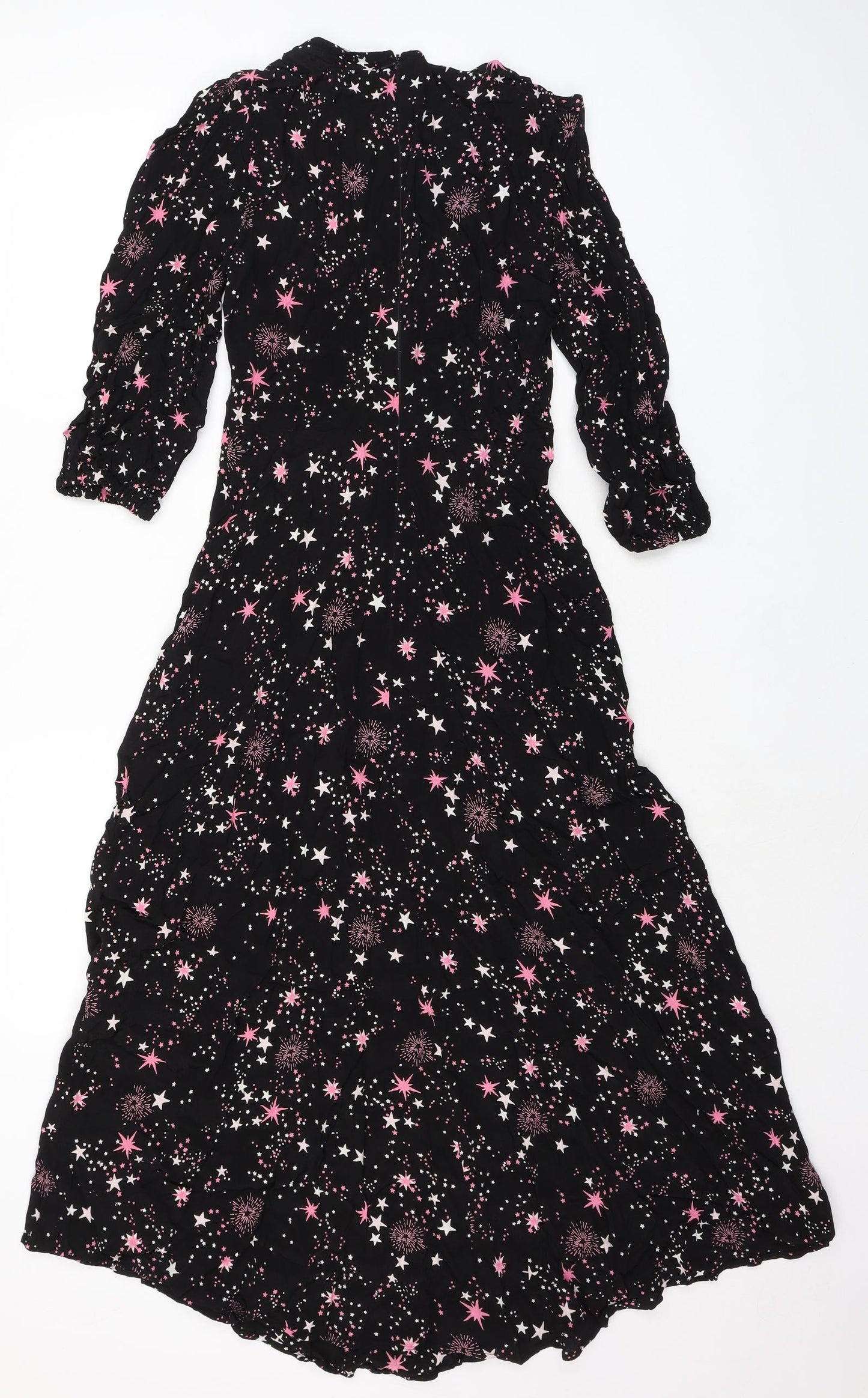 Marks and Spencer Womens Black Geometric Viscose A-Line Size 6 Round Neck Zip - Fireworks