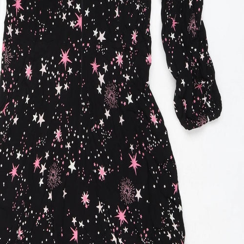 Marks and Spencer Womens Black Geometric Viscose A-Line Size 6 Round Neck Zip - Fireworks