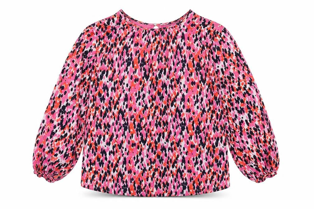 Front view of Marks & Spencer women’s pink viscose basic blouse, size UK 8, round neck