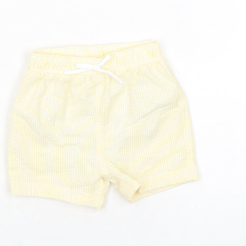 Marks and Spencer Baby Yellow Striped Cotton Cropped Trousers Size 9-12 Months Drawstring - Shorts