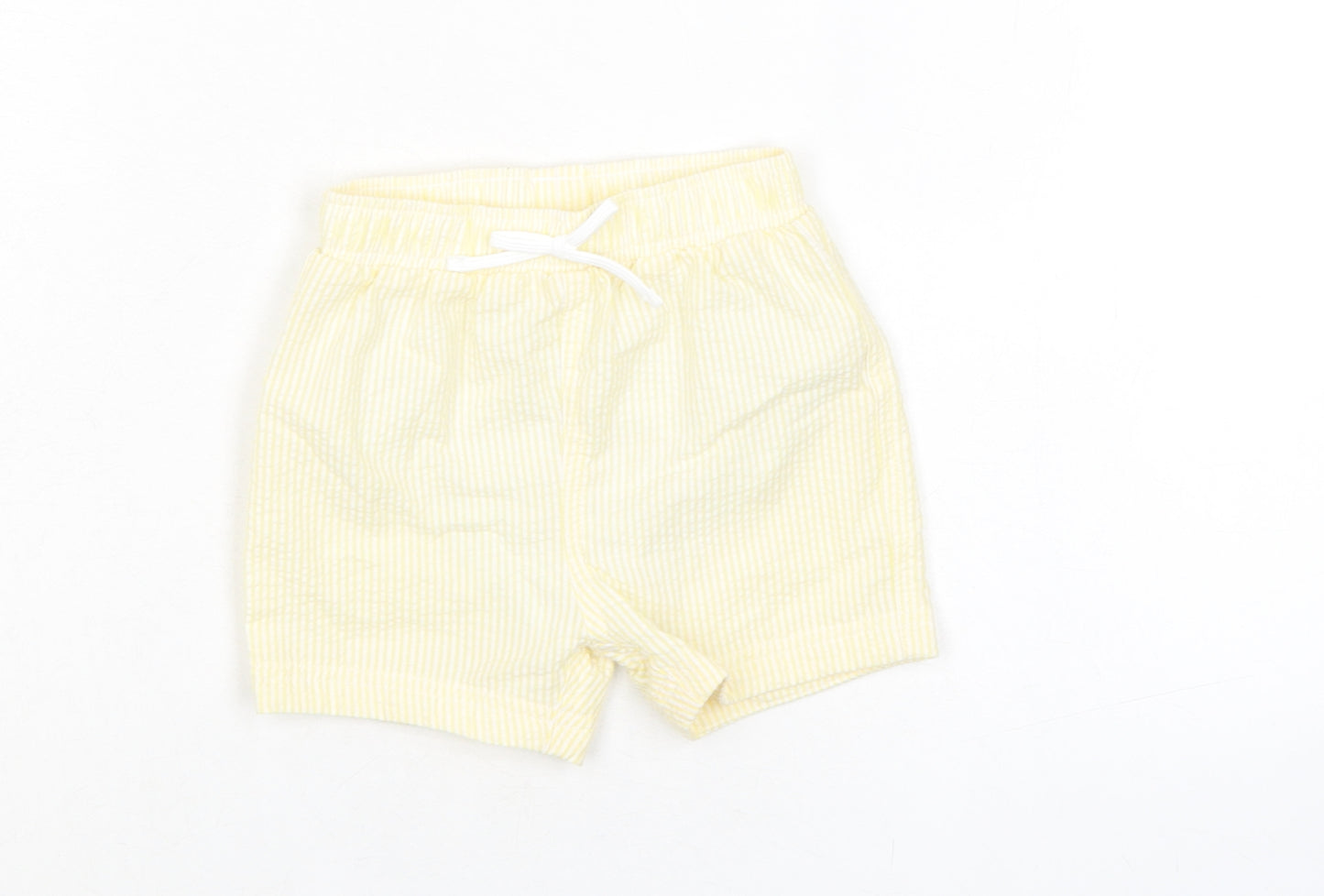Marks and Spencer Baby Yellow Striped Cotton Cropped Trousers Size 9-12 Months Drawstring - Shorts