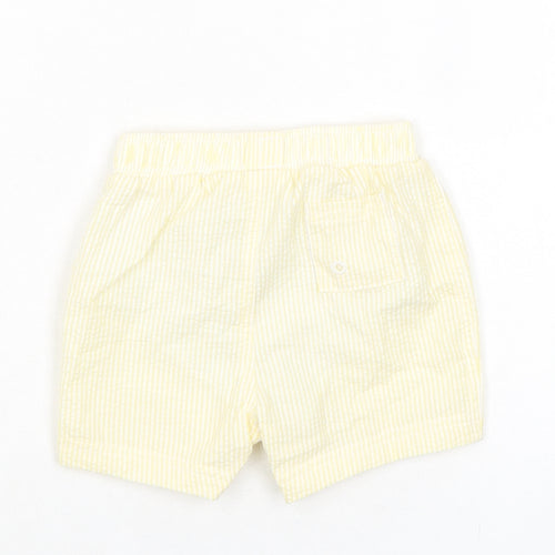 Marks and Spencer Baby Yellow Striped Cotton Cropped Trousers Size 9-12 Months Drawstring - Shorts