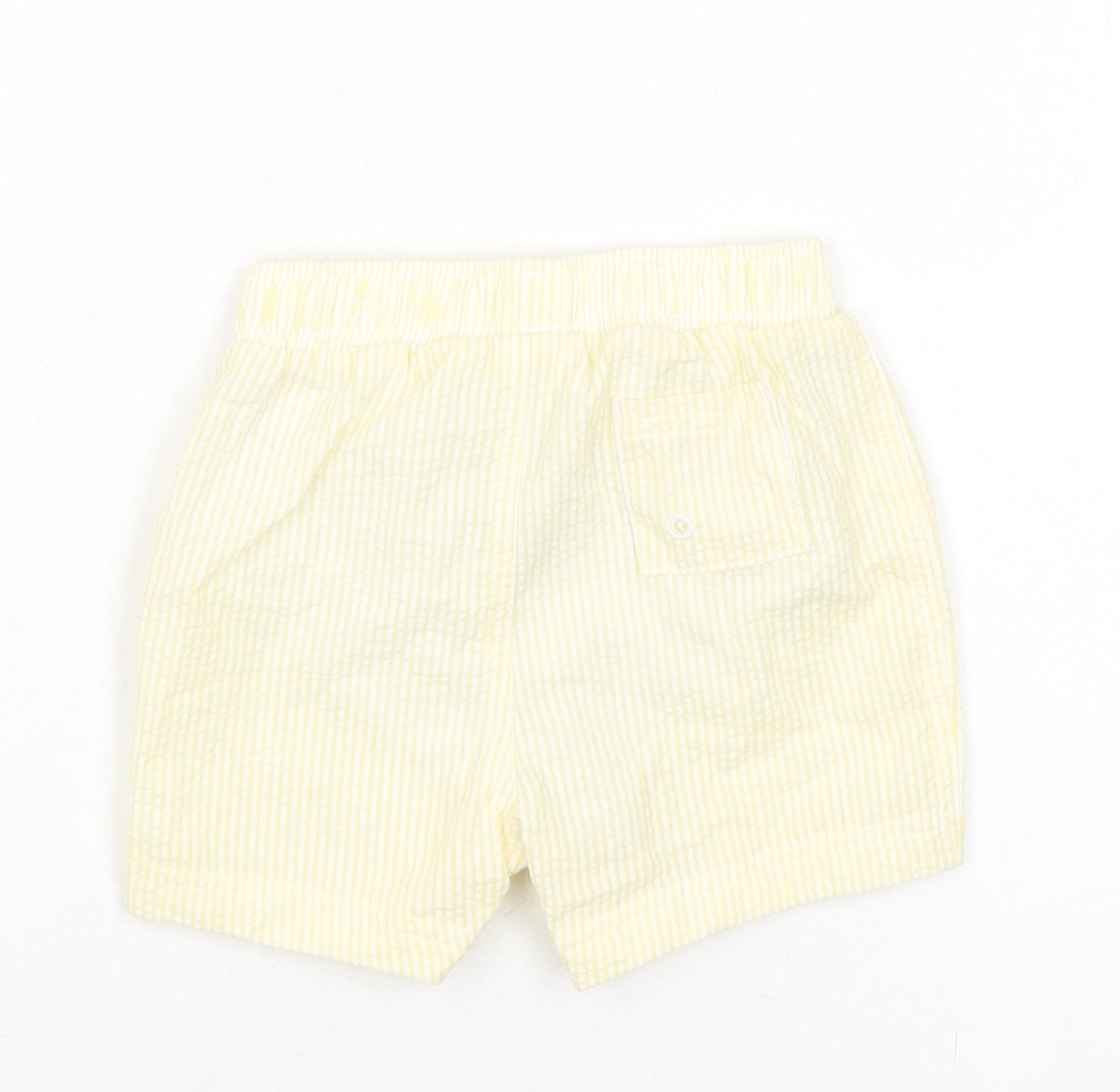 Marks and Spencer Baby Yellow Striped Cotton Cropped Trousers Size 9-12 Months Drawstring - Shorts