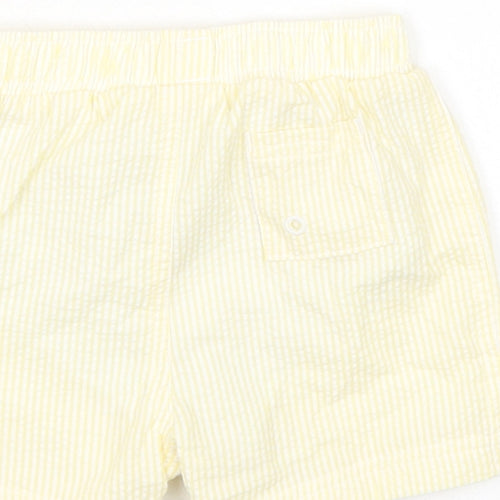 Marks and Spencer Baby Yellow Striped Cotton Cropped Trousers Size 9-12 Months Drawstring - Shorts