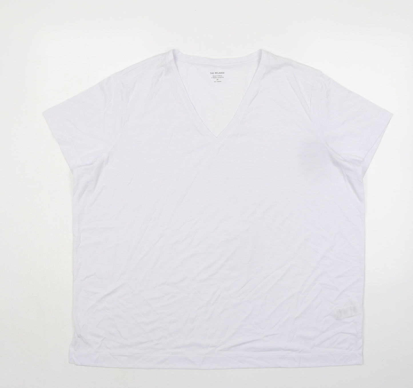 Marks and Spencer Womens White Polyester Basic T-Shirt Size 20 V-Neck