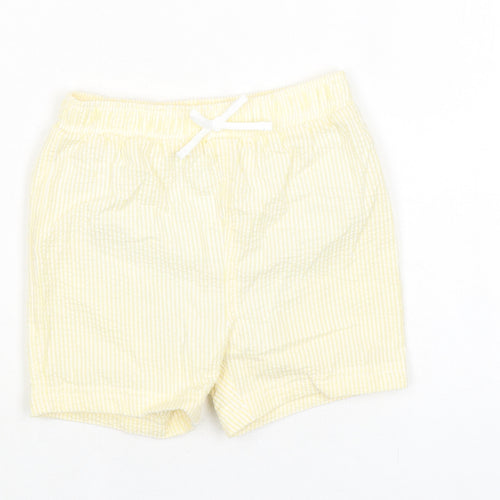 Marks and Spencer Baby Yellow Striped Cotton Cropped Trousers Size 18-24 Months Drawstring - Waist 18in Inside Leg 3in