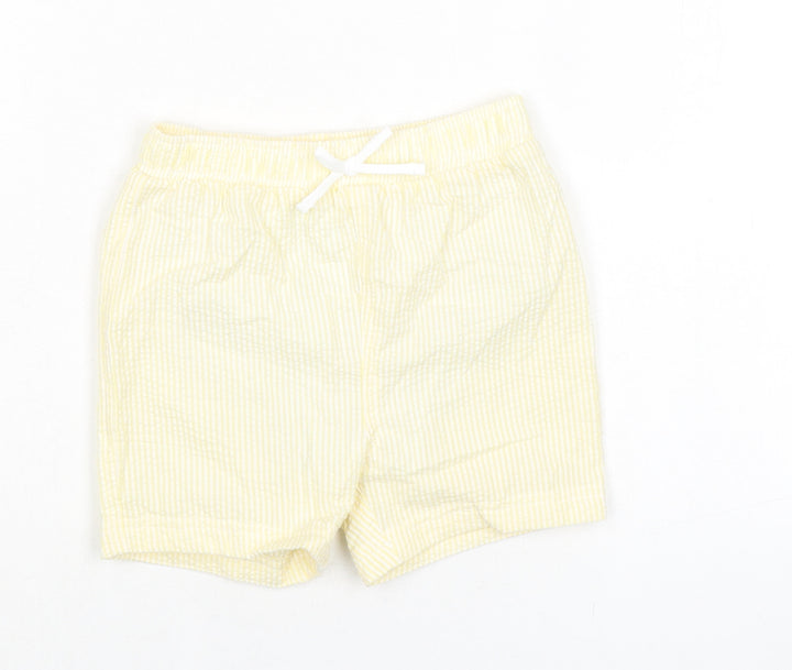 Marks and Spencer Baby Yellow Striped Cotton Cropped Trousers Size 18-24 Months Drawstring - Waist 18in Inside Leg 3in