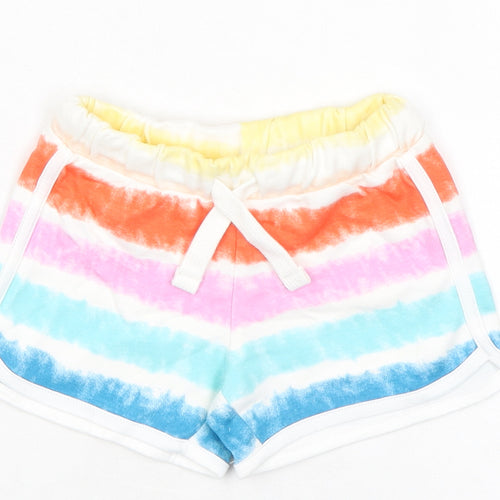 Marks and Spencer Girls Multicoloured Striped 100% Cotton Sweat Shorts Size 2-3 Years Regular Drawstring - Tie Dye, Waist 18in Inside Leg 2in