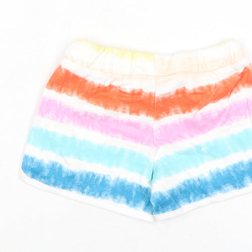 Marks and Spencer Girls Multicoloured Striped 100% Cotton Sweat Shorts Size 2-3 Years Regular Drawstring - Tie Dye, Waist 18in Inside Leg 2in