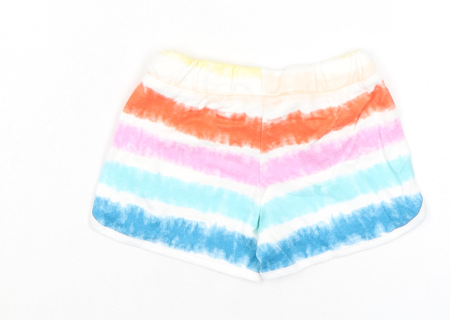 Marks and Spencer Girls Multicoloured Striped 100% Cotton Sweat Shorts Size 2-3 Years Regular Drawstring - Tie Dye, Waist 18in Inside Leg 2in