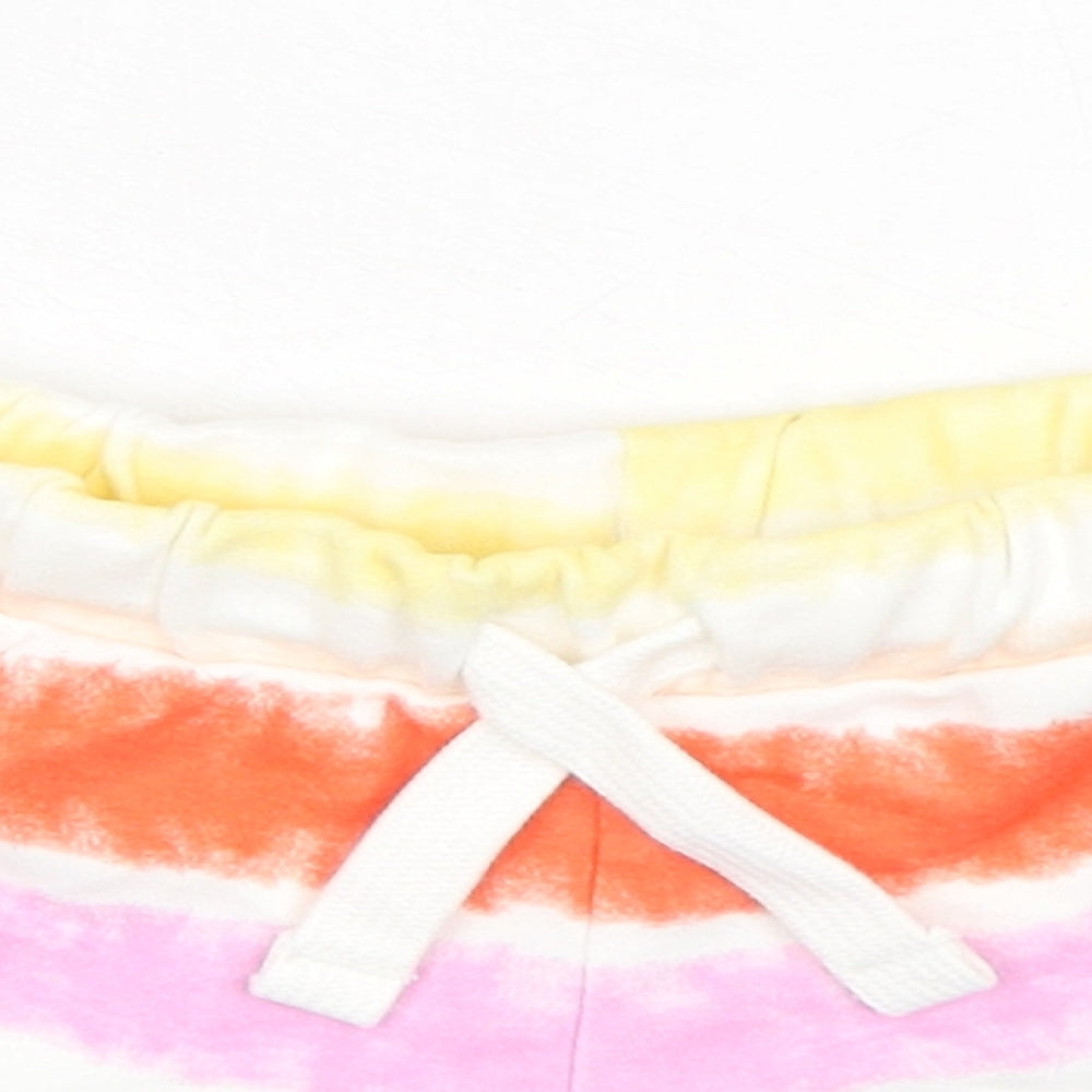 Marks and Spencer Girls Multicoloured Striped 100% Cotton Sweat Shorts Size 2-3 Years Regular Drawstring - Tie Dye, Waist 18in Inside Leg 2in
