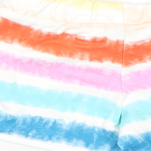 Marks and Spencer Girls Multicoloured Striped 100% Cotton Sweat Shorts Size 2-3 Years Regular Drawstring - Tie Dye, Waist 18in Inside Leg 2in
