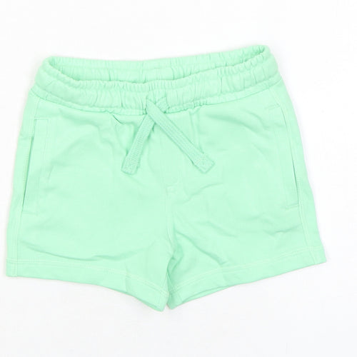 Marks and Spencer Boys Green Cotton Sweat Shorts Size 2-3 Years Regular Drawstring - Waist 20in Inside Leg 2.5in